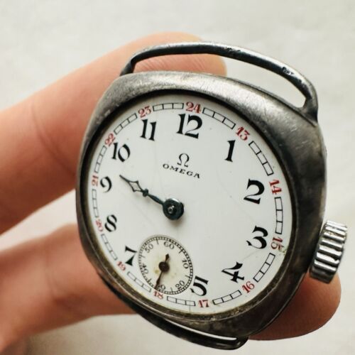 RARE Military Watch OMEGA CUSHION TRENCH Cal. 26.5 Silver 0,925 Swiss Vtg REPAIR - Picture 4 of 19