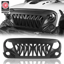 Front Matte Black Shark Grille Replacement Grill For Jeep Wrangler JK 2007-2018