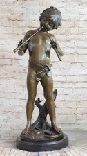 Art Deco Bronze Sculpture Dancing Faun with Flutes by B C Zhang Figurine Sale