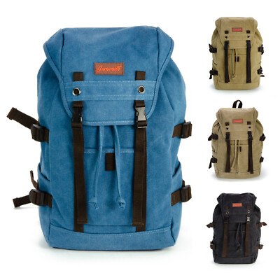 Großer Canvas Rucksack | 100% Baumwolle | Zugband | Einsteckfächer | Überschlag