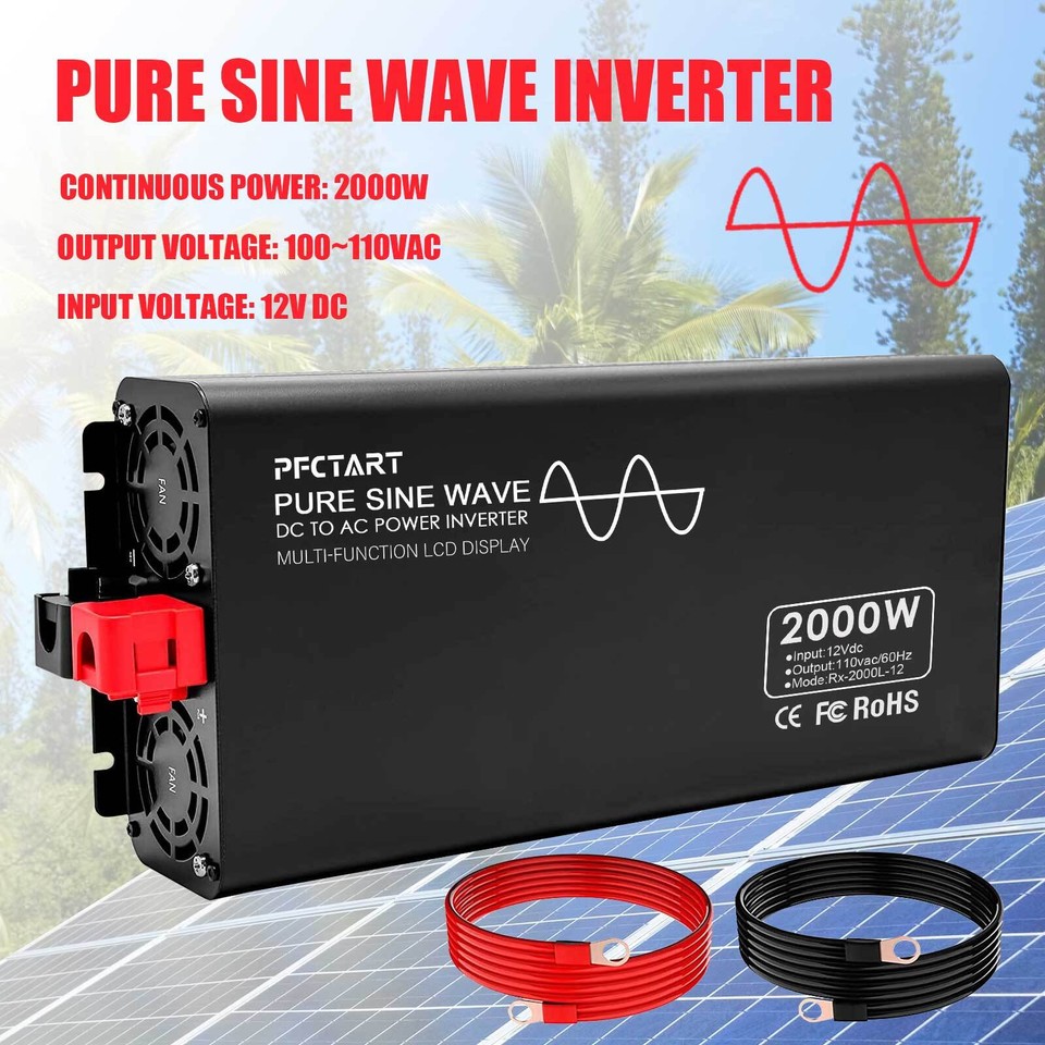 1000W 2000W 3000W Watt Inverter Pure Sine Wave DC 12V to 110V AC Power