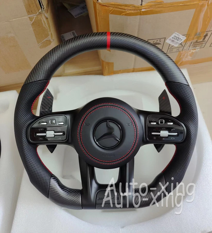 For Mercedes-Benz AMG G63 C200 E63 C43 GLE AMG Carbon Fiber Steering Wheel - Image 3 of 4