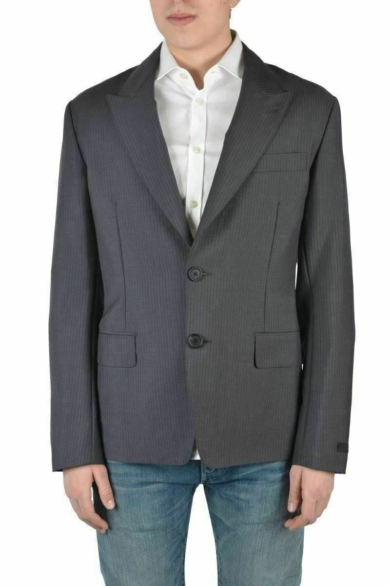 Blazer uomo Prada "Milano" lana grigio a righe due bottoni US 38 IT 48