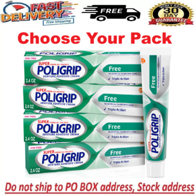 Super Poligrip Zinc Free Denture and Partials Adhesive Cream, 2.4 ounce (Pack...