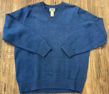 L.L. Bean Men's 100 Cotton Large Regular Blue V-Neck Long Sleeve Sweater