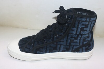 関税・送料込 FENDI Domino blue high-top スニーカー FENDI Domino FF Jacquard Fabric Blue High Top Sneakers Size