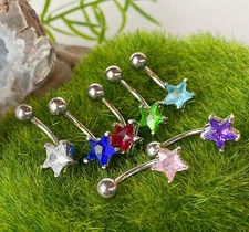1pc Star Solitaire CZ Gem Belly Ring Navel Piercing Pierced Naval Body Jewelry