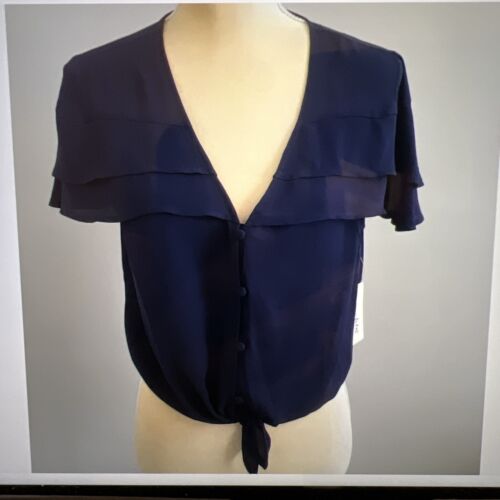 Maison Jules Navy Blue Notte Tie-Hem Crop Top Shirt Blouse Size Small S - Afbeelding 1 van 7
