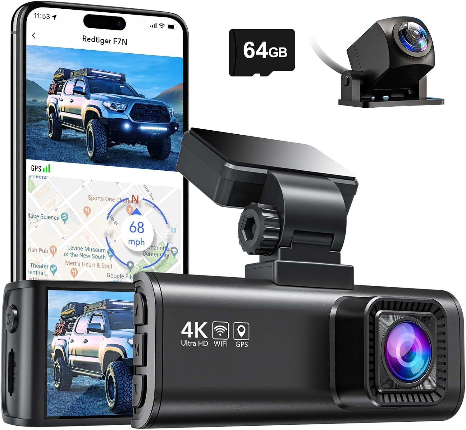REDTIGER F7NP 4K Dual Dash Cam with Double-4 Fuses Hardwire Kit