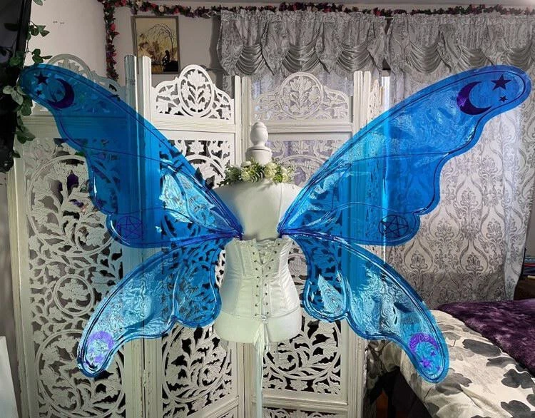 Asas de fada - adulto grande - feito à mão - novo em folha - azul - Imagem 2 de 4