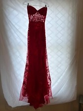 Gorgeous red full length with little train light weight detailed prom dress 