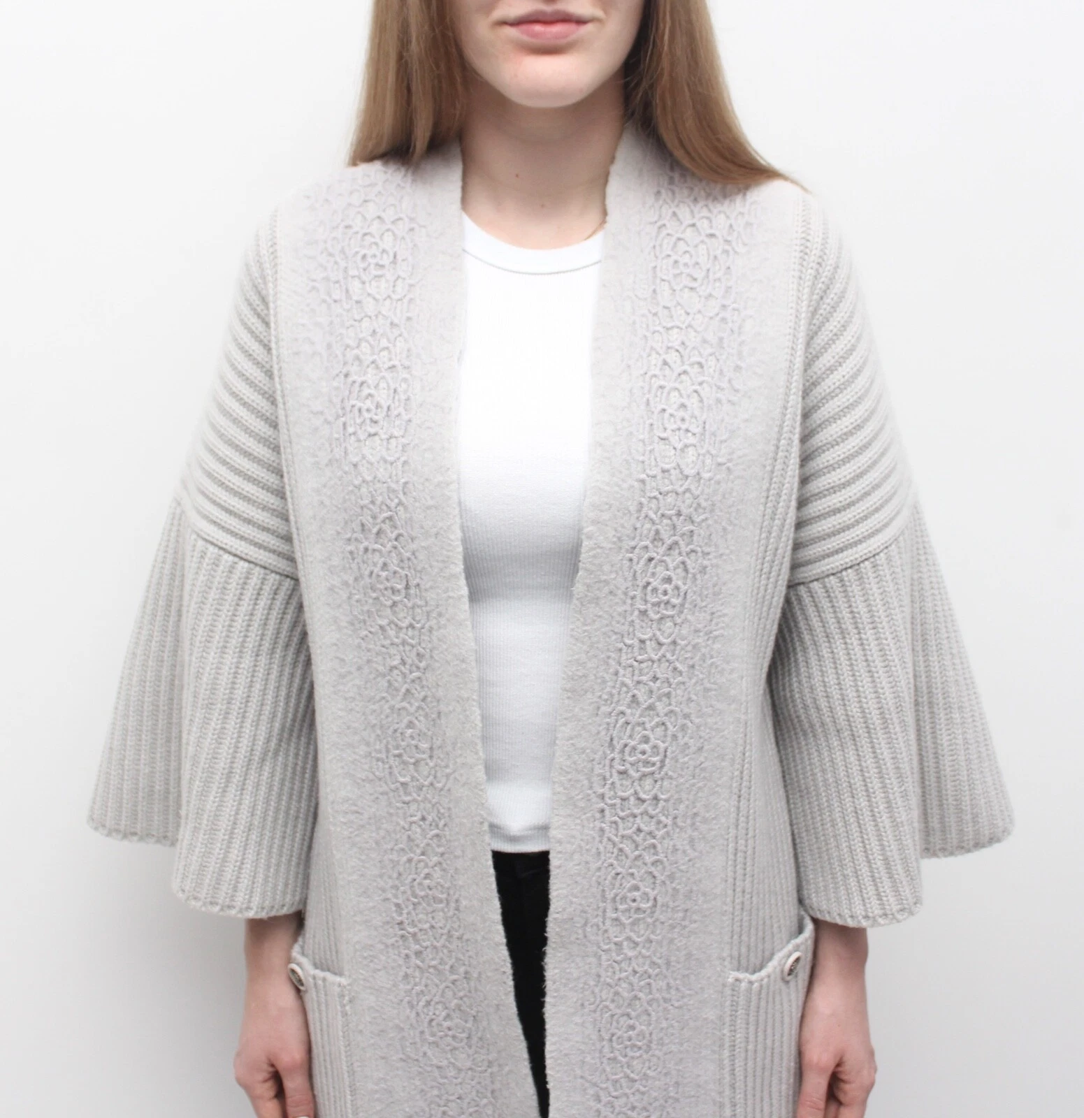 Kimono Donna CHANEL 100% Cashmere Maglia Aperta Cardigan RARA made in ITALY