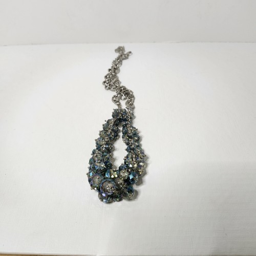 Vintage Vera Wang Blue AB Crystal Beaded Necklace On Silver Tone 24” Chain - Picture 8 of 10