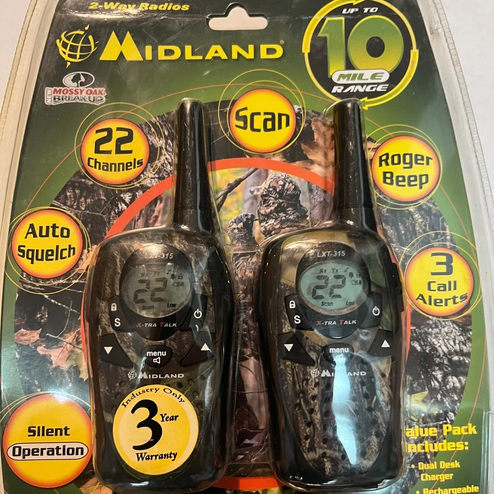 Midland 2 Two-Way Radio Pair, Mossy Oak Rechargeable 22 channels alerts NEW NIP - Image 3 of 4