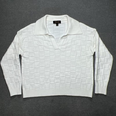 Truth By Republic Sweater Womens Large White Collared Waffle Knit Rayon Soft
