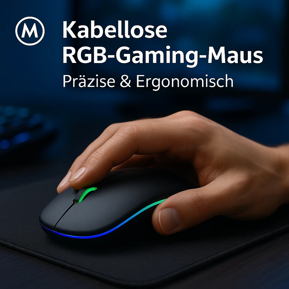 Kabellose Gaming-Maus RGB, ergonomisch, leise, USB, Akku DE. - Bild 3 von 4