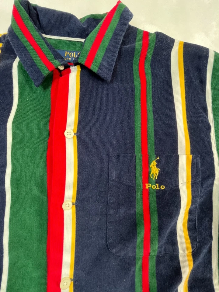 POLO Ralph Lauren Mens M Shirt Corduroy Multi-Color Striped Classic  Button Fron - Image 2 of 4