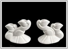 J A BAUER POTTERY  Set of 2 Cal-Art Candle Holders #526, Matte White, Excellent