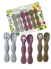6 Pack Baby Led Weaning Silicone Spoon Set New Multicolor (Gray Purple Sage)