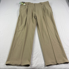 Haggar Dress Pants Mens 38x29 Beige Pleated Classic Fit Stretch Slacks NEW
