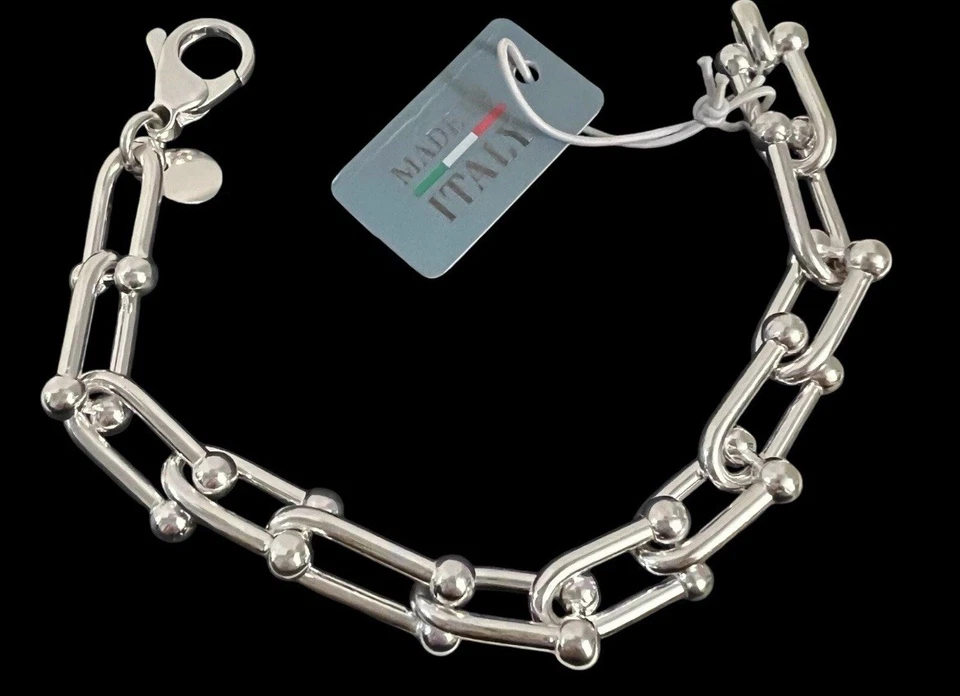 Pulsera MIA Fiore Italia Deadema Chapada en Plata de Ley Bronce Eslabón en U Nueva Foto 4 de 4