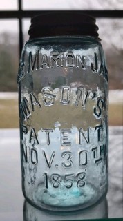 Quart The Marion Jar Mason’s Patent Nov 30th 1858 Aqua Ground Lip Whittle
