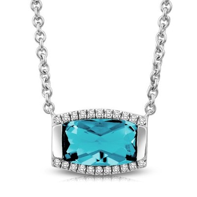 Sterling Silber Diamant & Blautopas Anhänger Halskette für Frauen 1/10 kt, 18''
