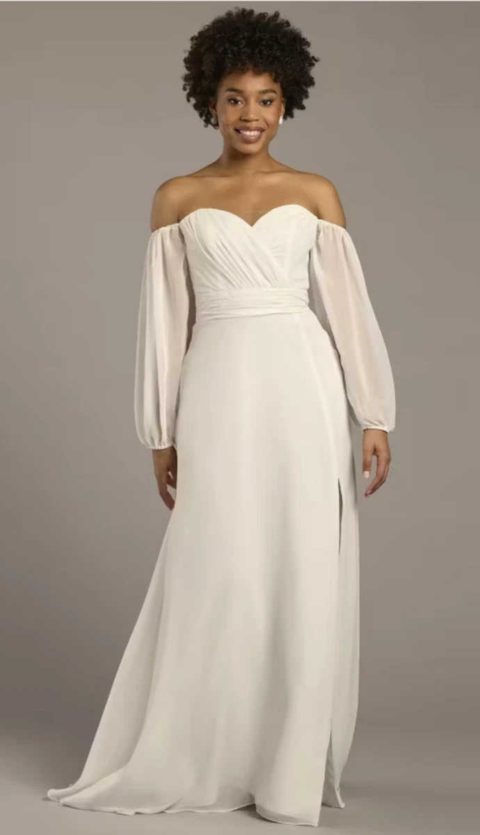 Chiffon A-Line David's Bridal Cap Sleeve Wedding Dresses for sale | eBay