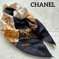 Used CHANEL✨CHANEL Coco Mark Chain Motif Large Silk Scarf