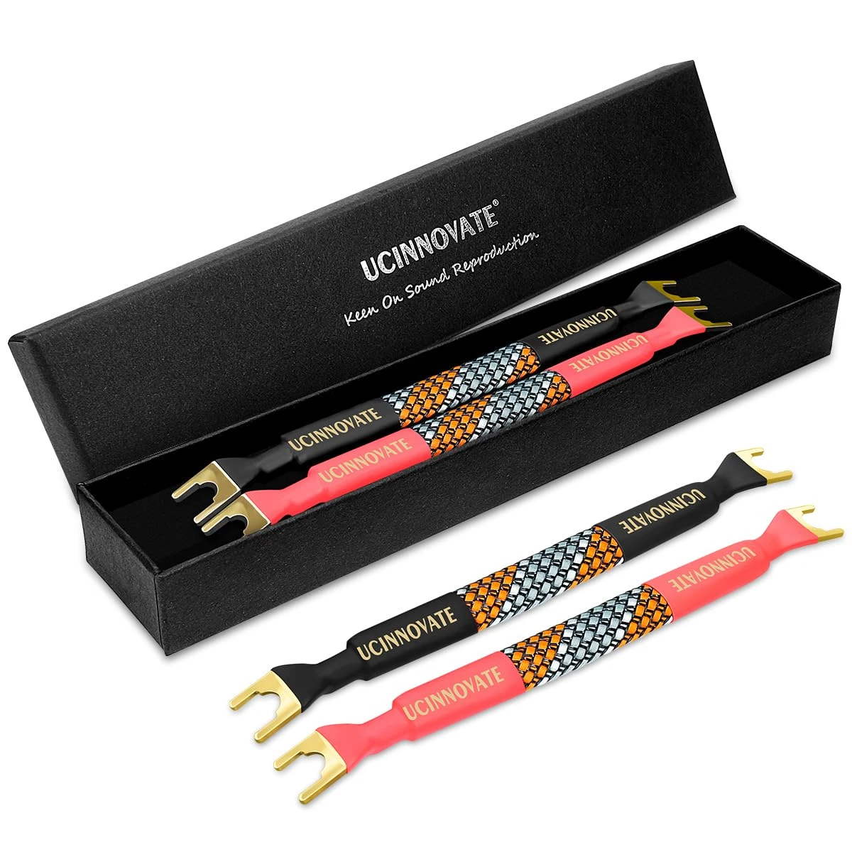 Audiocrast HiFi Speaker Jumper Cables, Banana To Spade, 15cm, Bi-Wire Bridge