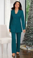 Size 10 Monroe and Main Teal Formal Church Dress Dinner Party Cherese Pant Suit