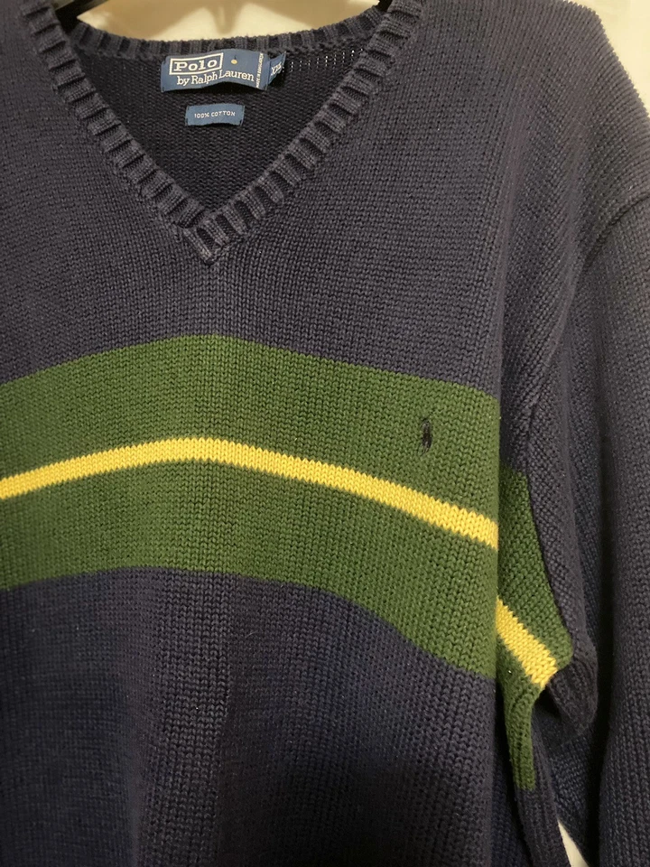 Suéter Polo Ralph Lauren De Colección XL Tejido Rayas Azul Marino Verde Prepster Core Foto 4 de 4