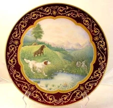STUNNING KPM PORCELAIN TRAY PLAQUE HUNTING DOG BIRD ANTIQUE 1894 HAND PAINTED 