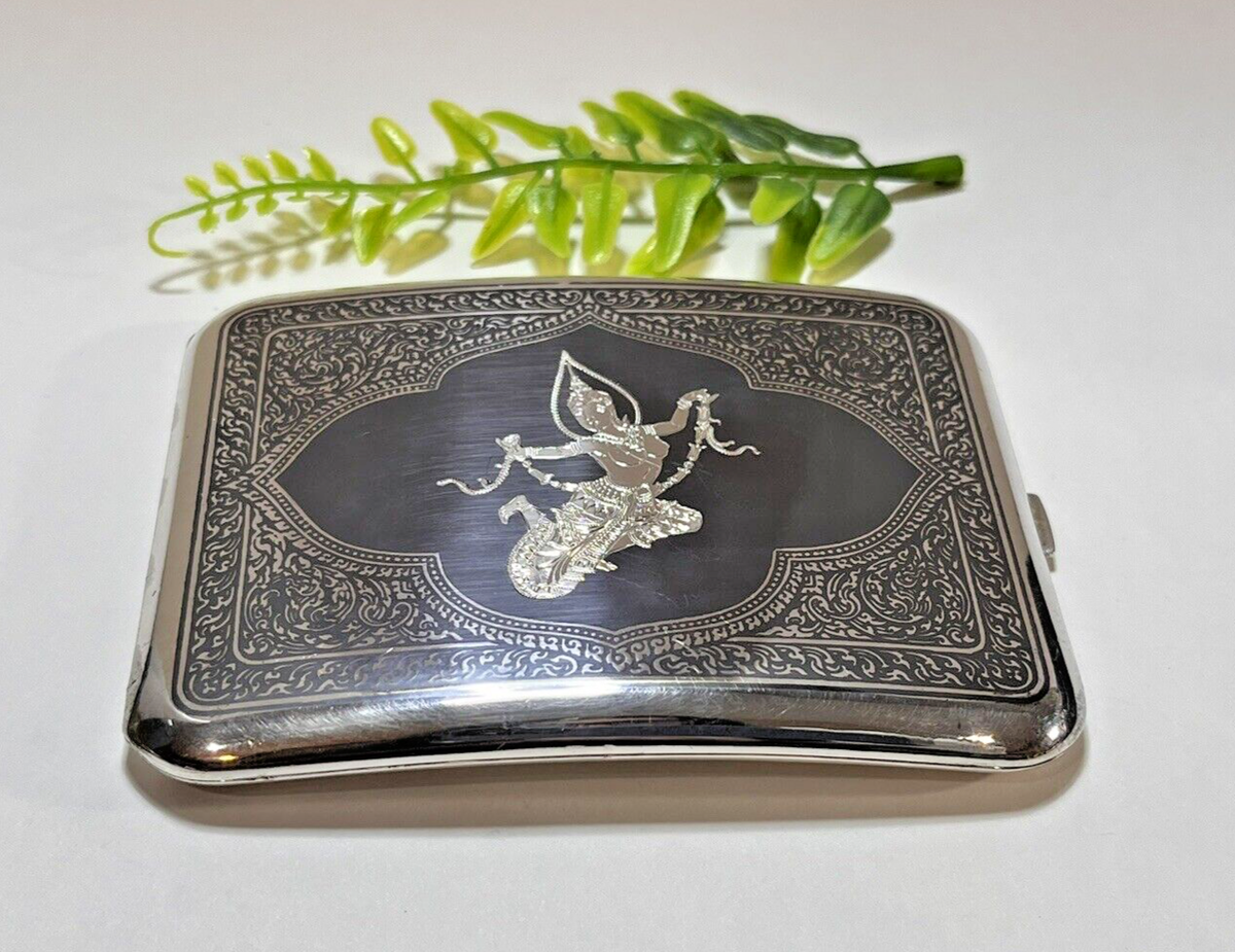 niello cigarette case Sterling Silver Niello SIAM Cigarette Case 115.5 Grams Great Condition
