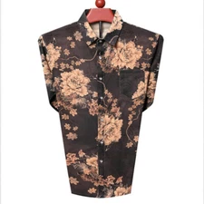 Men Casual Printed Blouse Tops Basic Floral Flower Shirt Blouse Disco Retro Slim