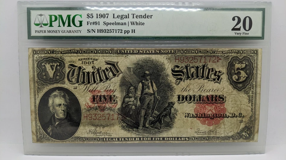 1907 $5 Legal Tender PMG 20 - Fr#91 - United State Note Large Size Note - Image 3 of 4