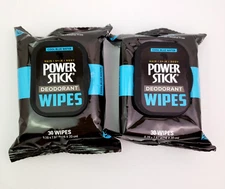 Power Stick Hair Skin Body Deodorant Wipes Cool Blue Water Travel Gym 30Ct 2 Pks