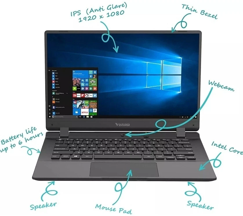Venturer Europa 14 Plus Notebook 4GB RAM 64GB SSD 14" FHD/Windows 10S (Matte ... - Image 2 of 4