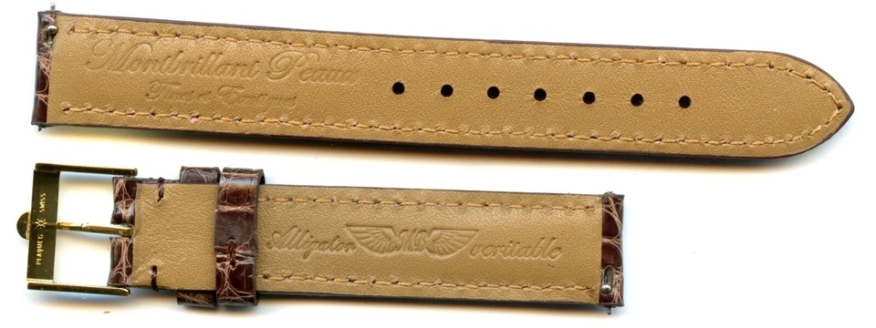 Correa de cocodrilo marrón genuina de 16 mm 17 mm y hebilla de acero enchapada en oro Omega de colección Foto 3 de 4