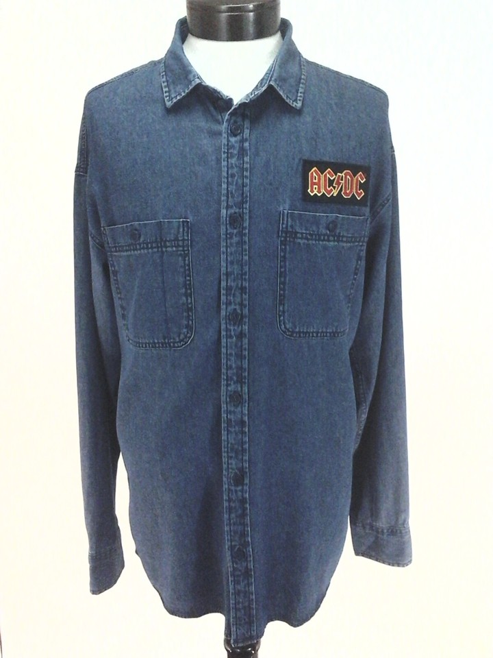 AC/DC Denim Shirt Button Front Angus Young Long Sleeve Mens S New | eBay