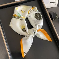 100% Silk Small Scarf 100% Silk Kerchief Fashion White Flower Headband 53*53cm