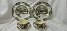 Vintage Johnson Bros Friendly Village 6 Pieces Plates Cups Saucers