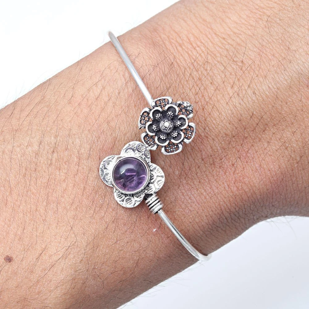 VALENTINO Braccialetto Gioielli Ametista Cabochon Gemma Fatto a Mano 7''Regolabile