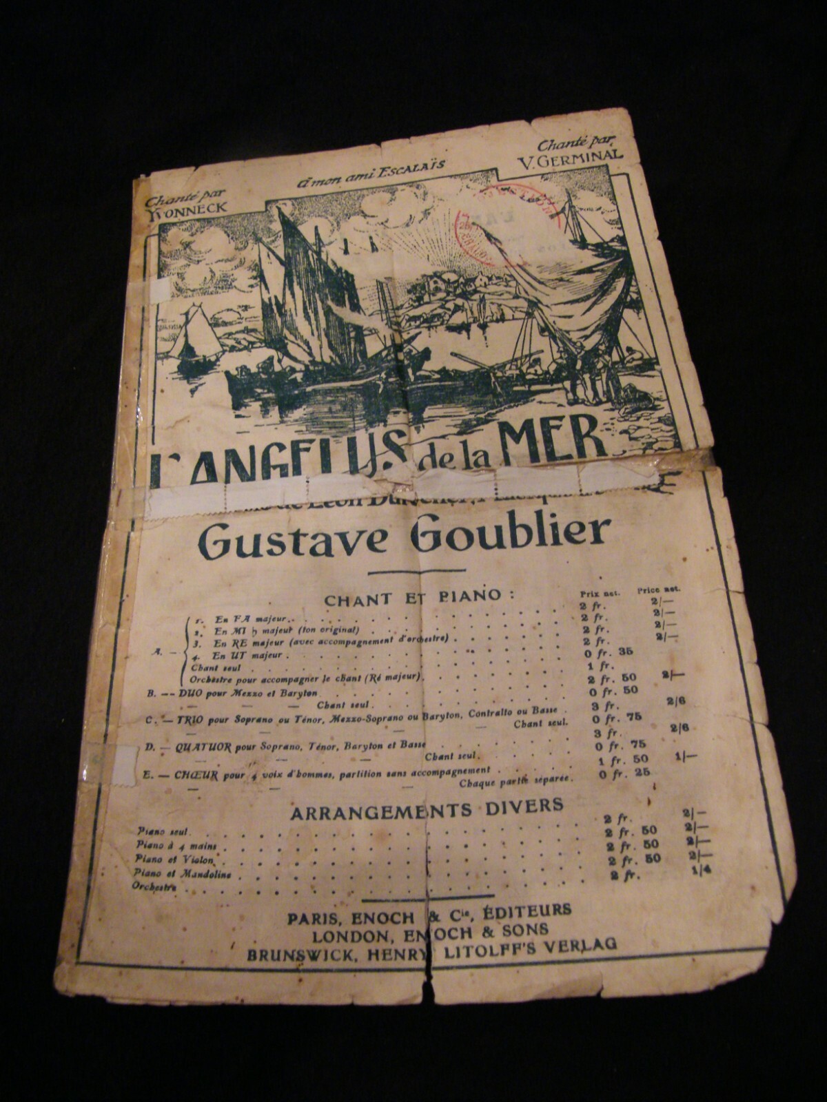 L'Angélus Of The Sea Gustave Goublier Music Sheet