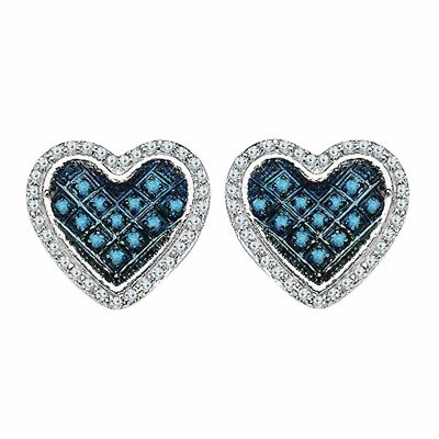 1.2Ct Round Created Blue Topaz Heart Shape Stud earrings 14k White Gold Plated