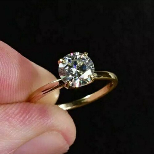 Anello donna fidanzamento solitario 2 ct diamante tondo finitura oro giallo 14 kt misura N - Foto 2 di 7