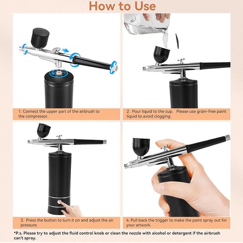 AIRBRUSH SET MIT SPRITZPISTOLE kabelloses KOMPRESSOR SprühPistole KOMPLETT SET. - Bild 20 von 22