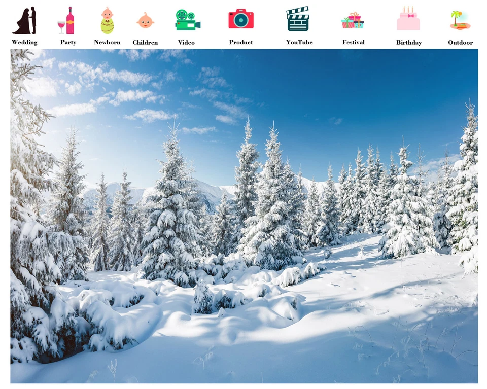 Fondo de vinilo de 10x8 pies de invierno bosque nevado naturaleza paisaje foto fondo Foto 3 de 4