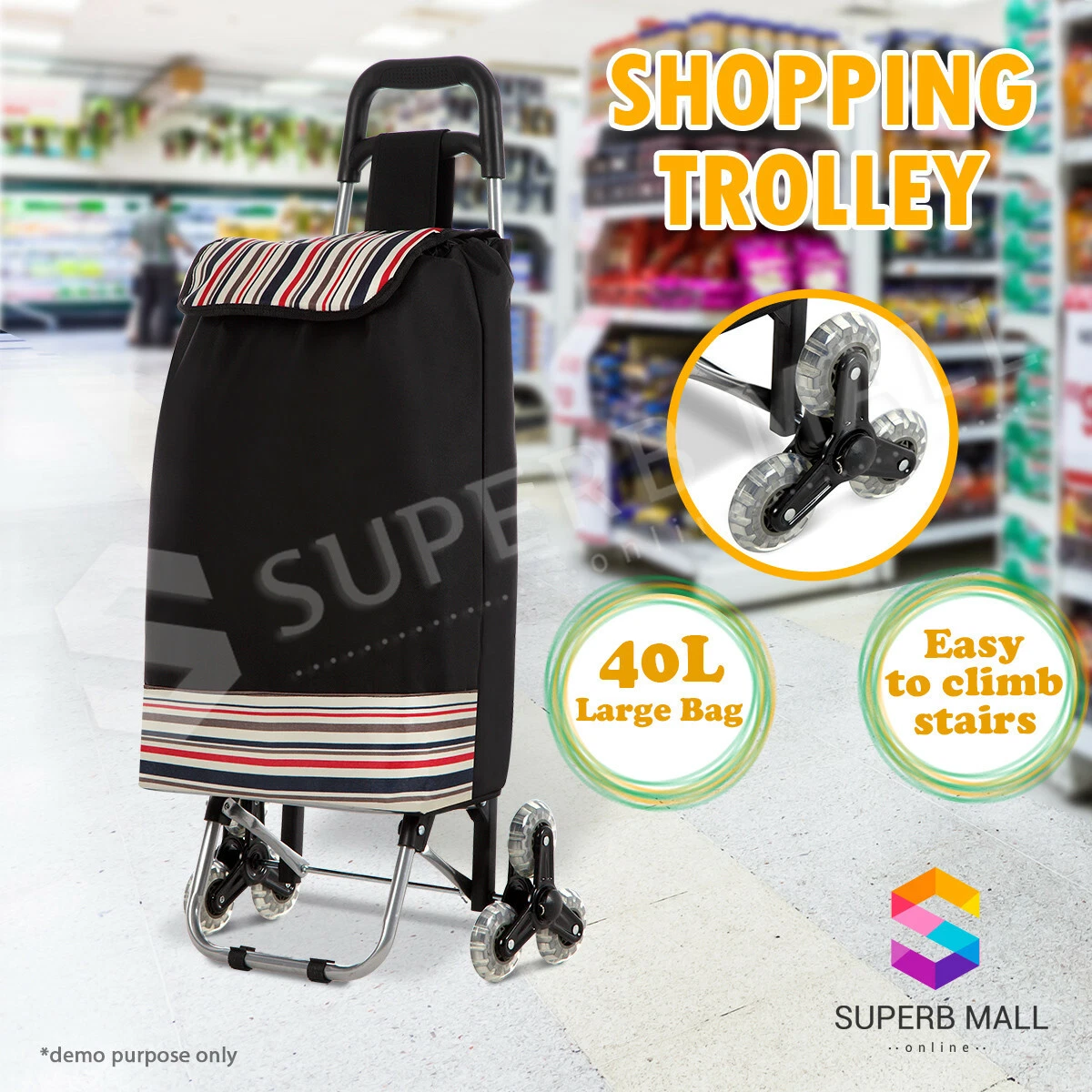 Shopping Trolley Bag Cart Carts w Vibrant Coloured Nylon Luggage