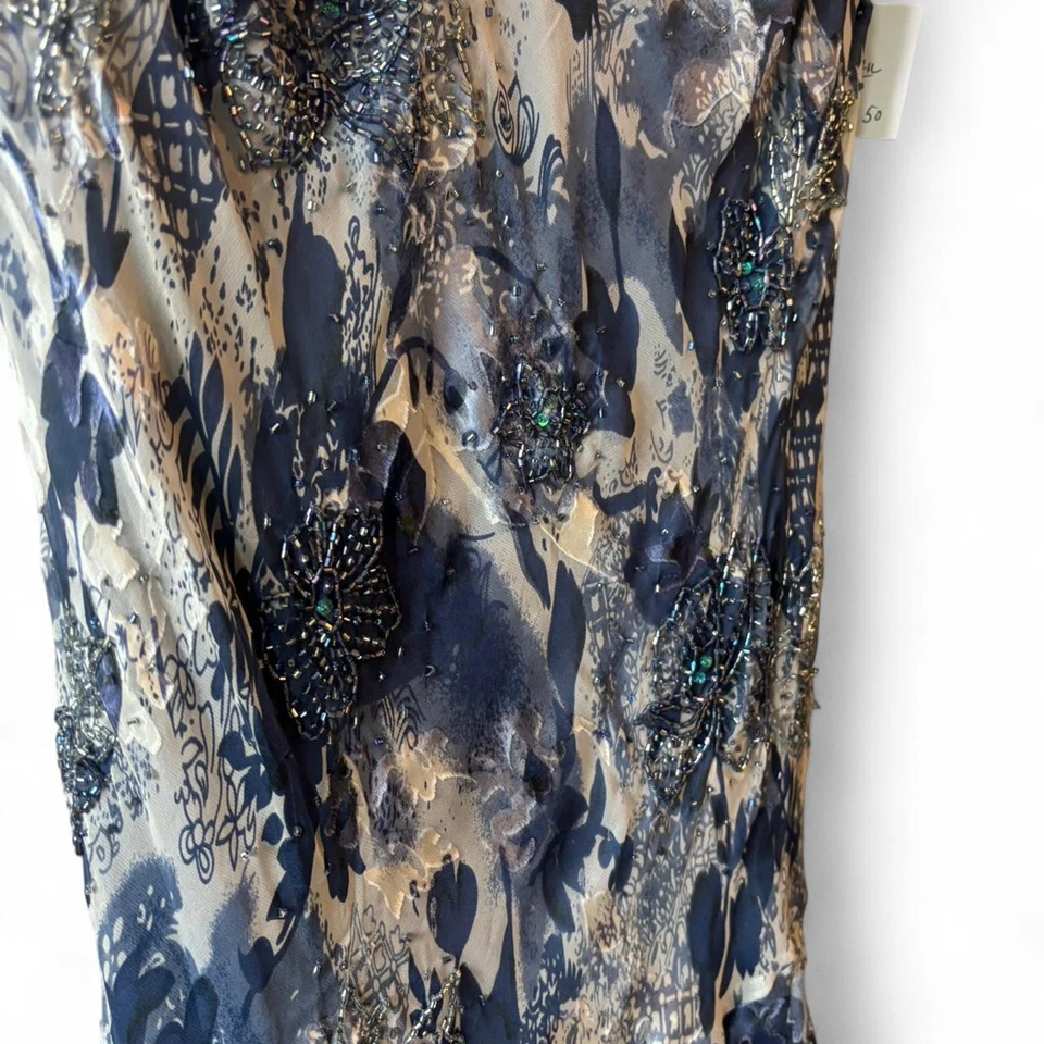 Alex вечера синий бисером шелк цветочный платье 90-х Y2K винтажный размер маленький/средний - Изображение 3 из 4